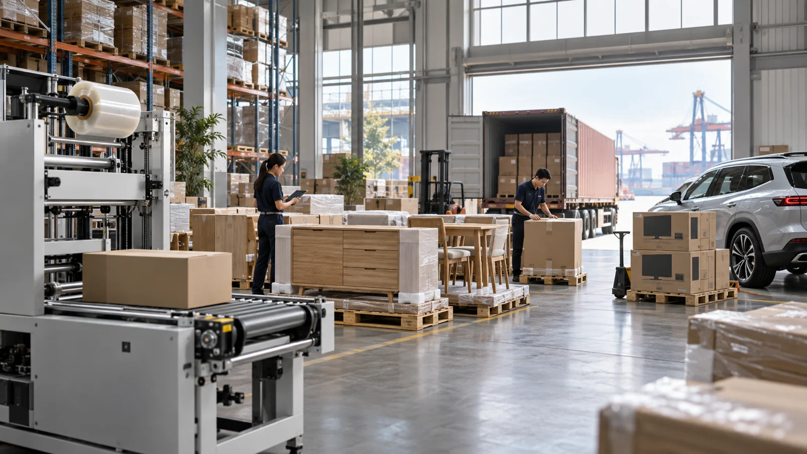Products being prepared in a warehouse